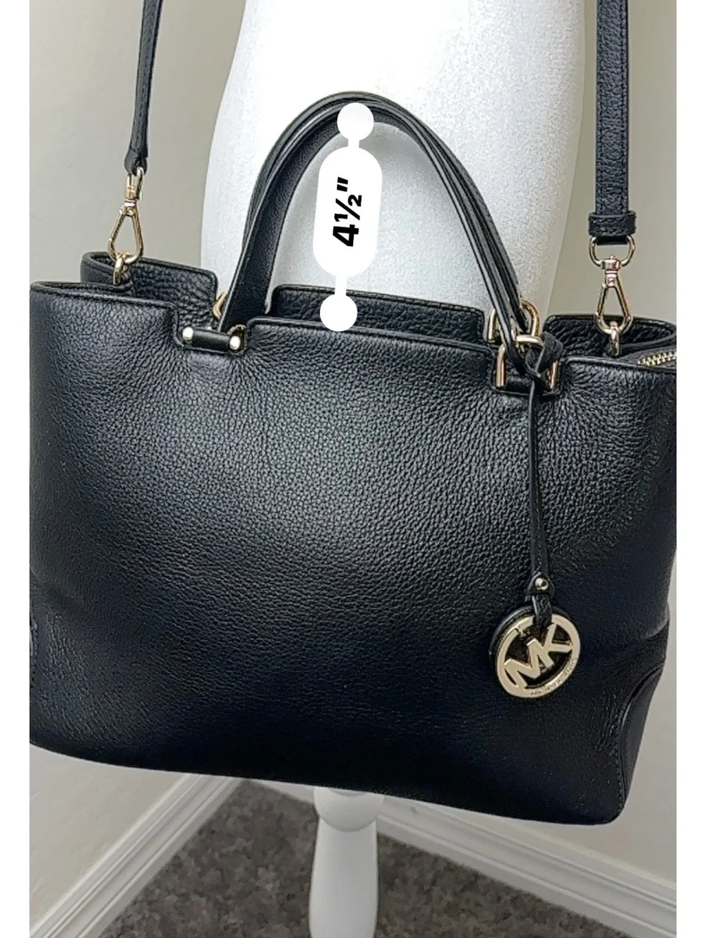 Michael Kors Black Leather Anabelle Large Satchel Handbag with Gold Hardware